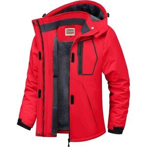Women's Red Waterproof Ski Jacket Warm Winter Coats Windproof with Hood